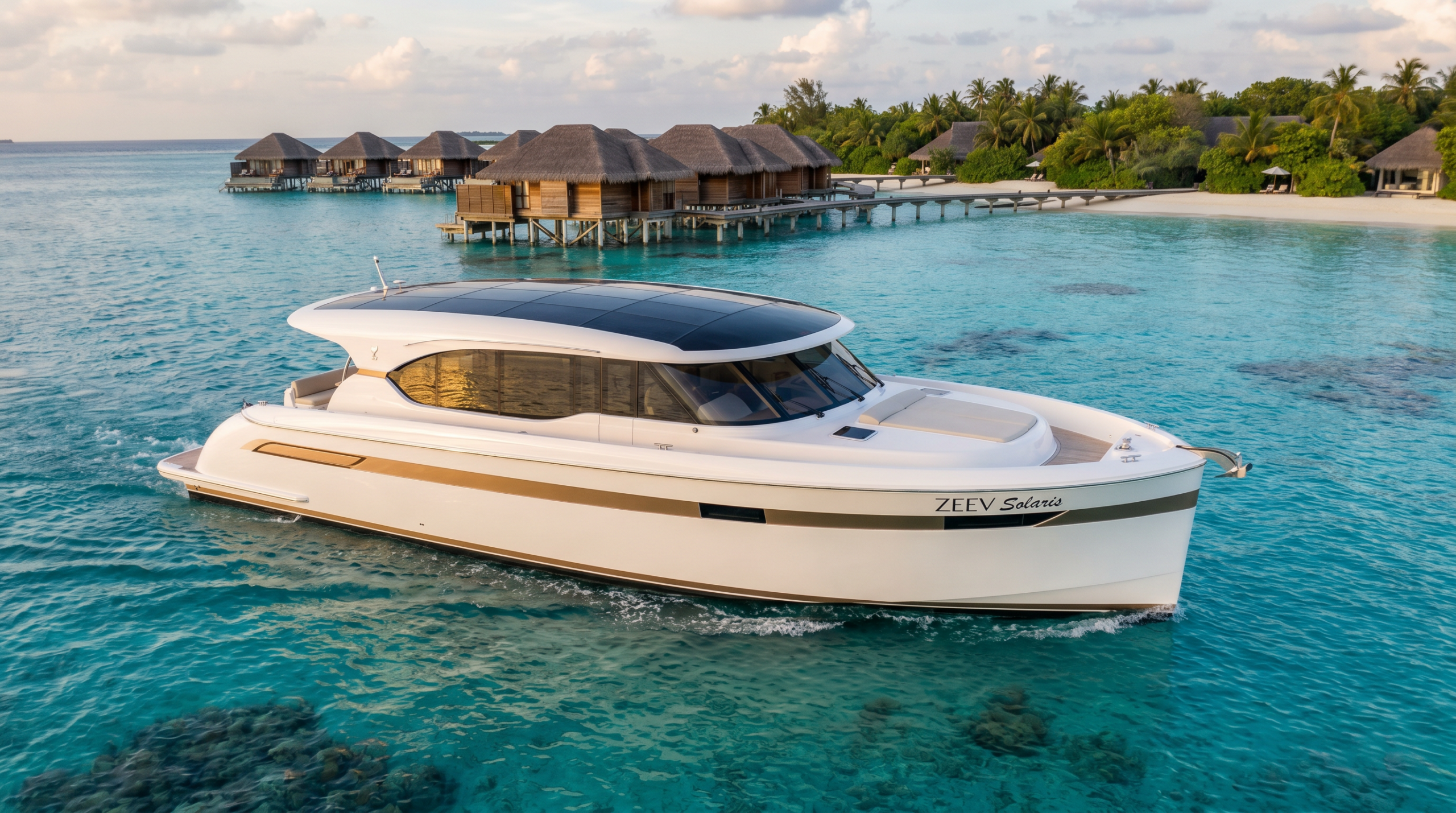 Premium solar electric resort yacht for Maldives marine experiences